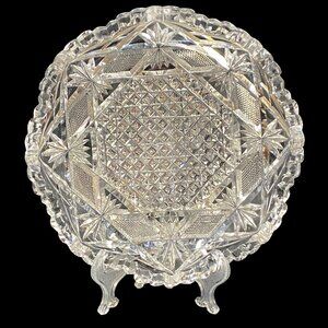 Antique ABP American Brilliant Cut Glass Low Cut Small Bowl 7" Dish Candy Nuts